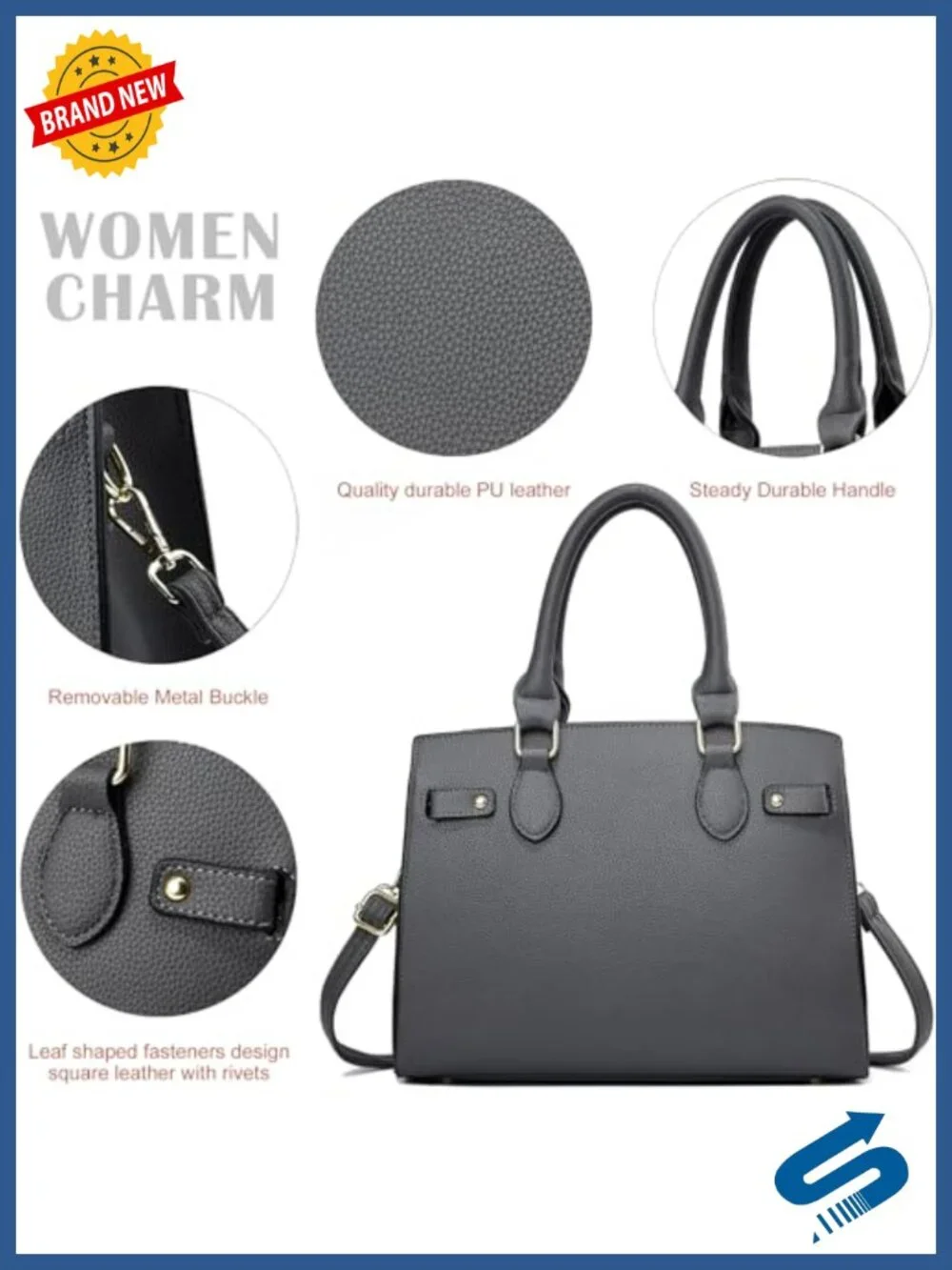 Faux Leather Satchel Tote Bag Top Handle Shoulder Crossbody Purse